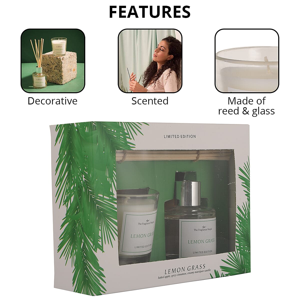 Lemon Grass- Fragrance Gift Set - 50 ml Diffuser Oil, 5 Reeds and 1 Votive Candle image number 2