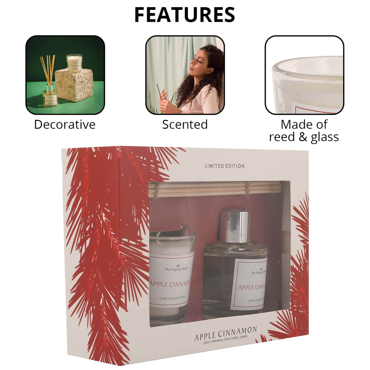 Apple Cinnamon- FRAGRANCE GIFT SET BOX - 50 ml Diffuser Oil, 5 Reeds and 1 Votive Candle image number 2