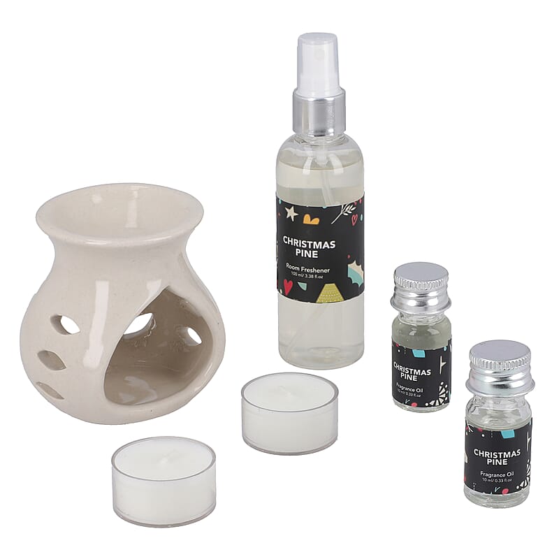Fragrance Gift Set (Ceramic Burner, 2 Fragrance Oils, 2 Tea-Lights & 1 Room Spray) FRAGRANCE - Christmas Pine