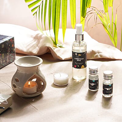 Fragrance Gift Set (Ceramic Burner, 2 Fragrance Oils, 2 Tea-Lights & 1 Room Spray) FRAGRANCE - Christmas Pine