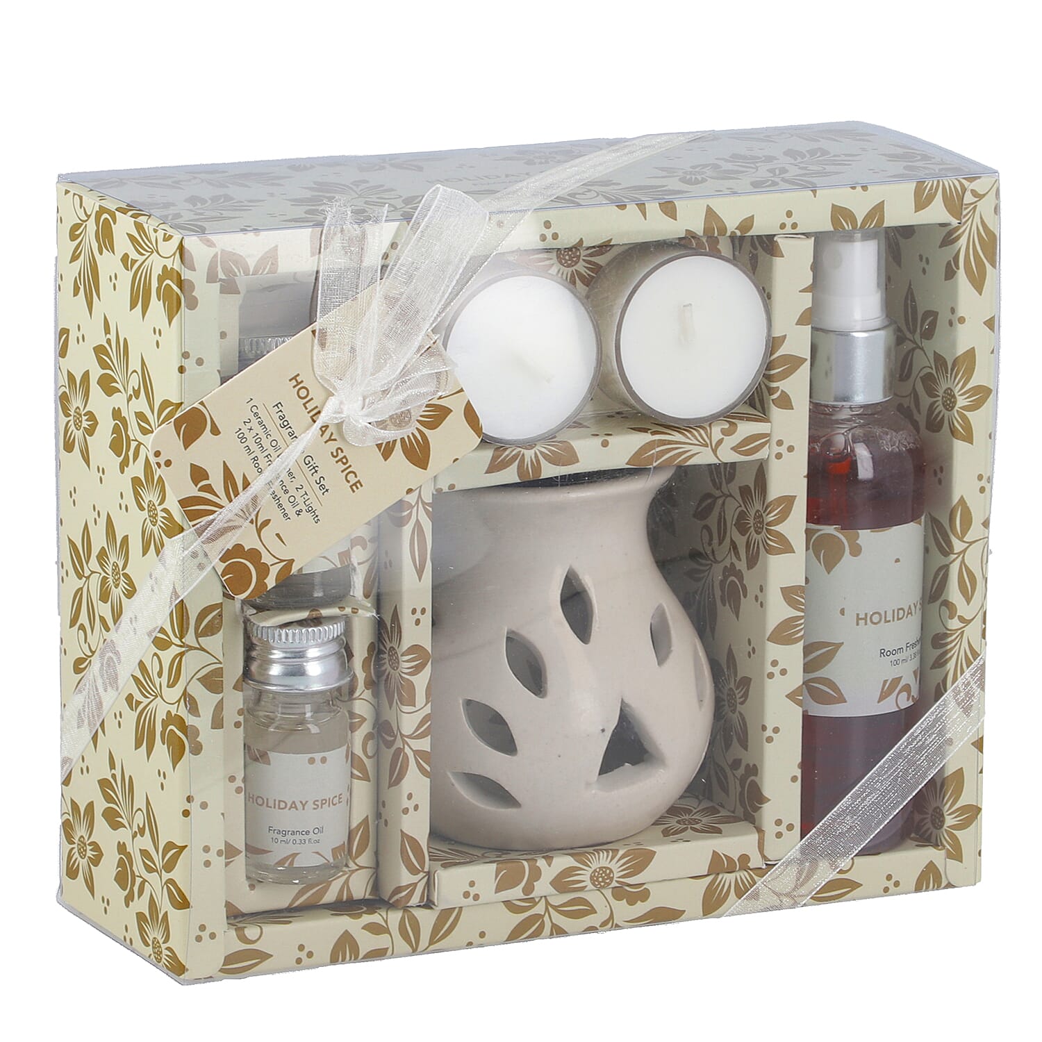 Fragrance Gift Set (Ceramic Burner, 2 Fragrance Oils, 2 Tea-Lights & 1 Room Spray) FRAGRANCE - Christmas Pine