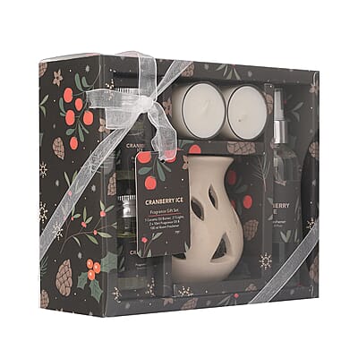 Cranberry Ice- Fragrance Gift Set - Ceramic Burner, 2 Fragrance Oils, 2 Tea-Lights & 1 Room Spray