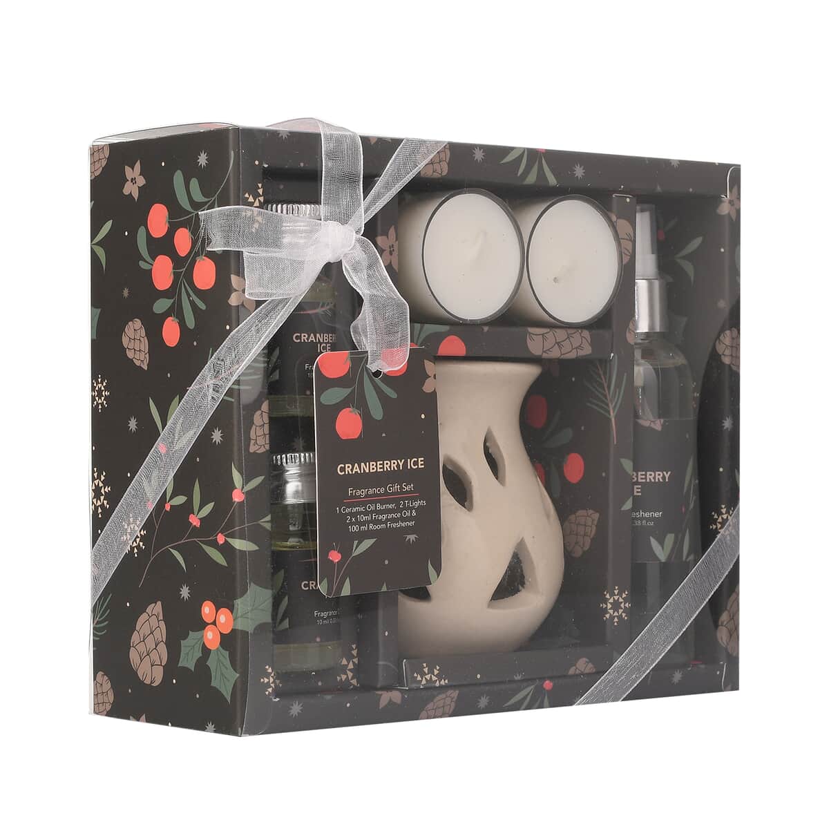 Cranberry Ice- Fragrance Gift Set - Ceramic Burner, 2 Fragrance Oils, 2 Tea-Lights & 1 Room Spray image number 2