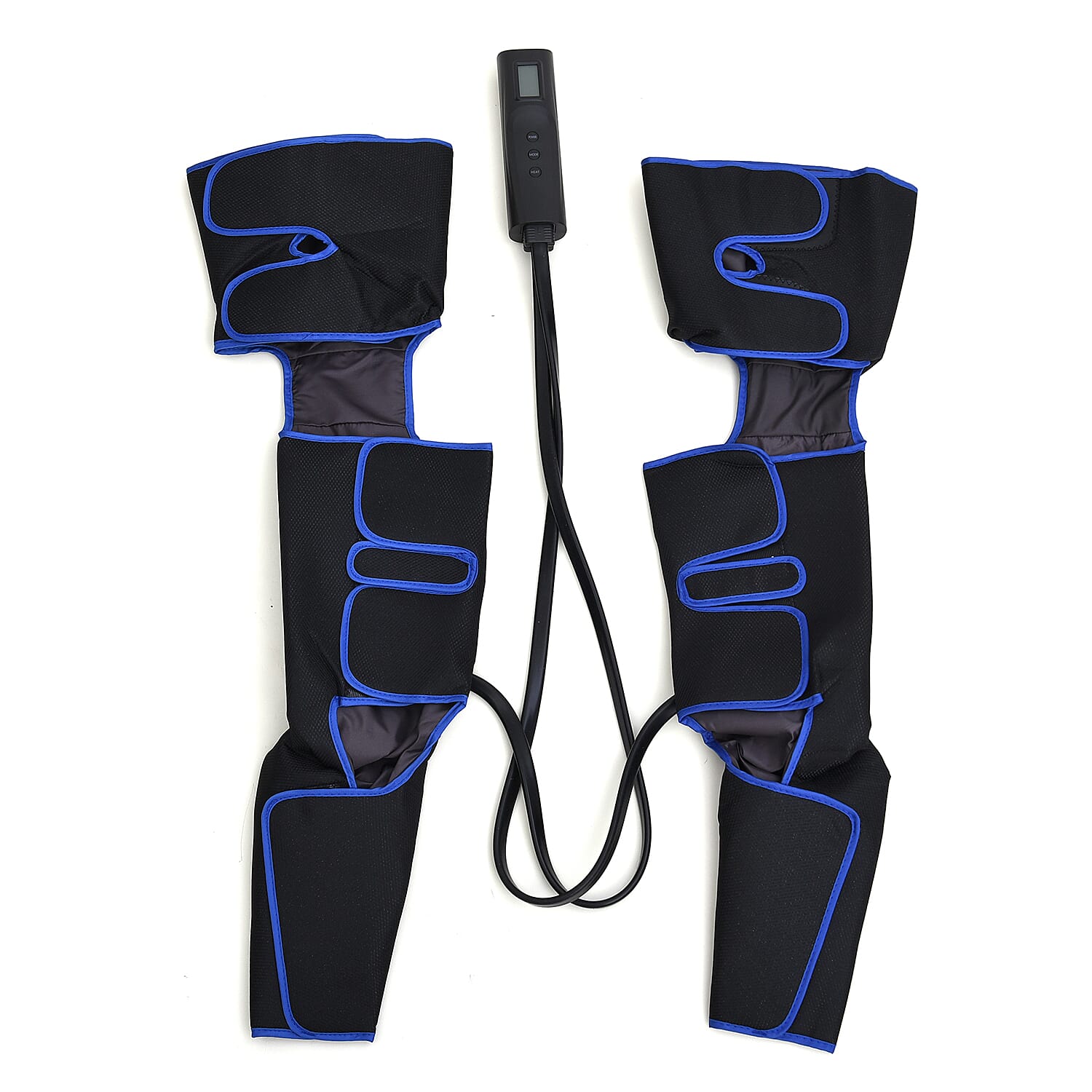 Black Air Compression Foot, Calf and Thigh Massager with Hand-held Controller 3 Modes, 3 Intensities (12V, 2A)