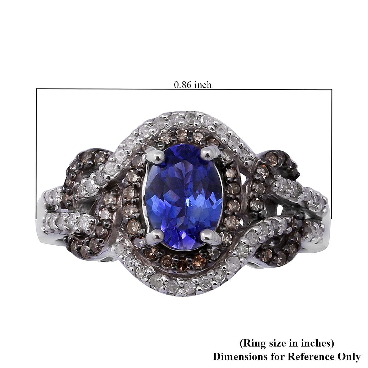 AAA Tanzanite, Natural Champagne and White Diamond Ring in Sterling Silver (Size 7.0) 1.40 ctw image number 4