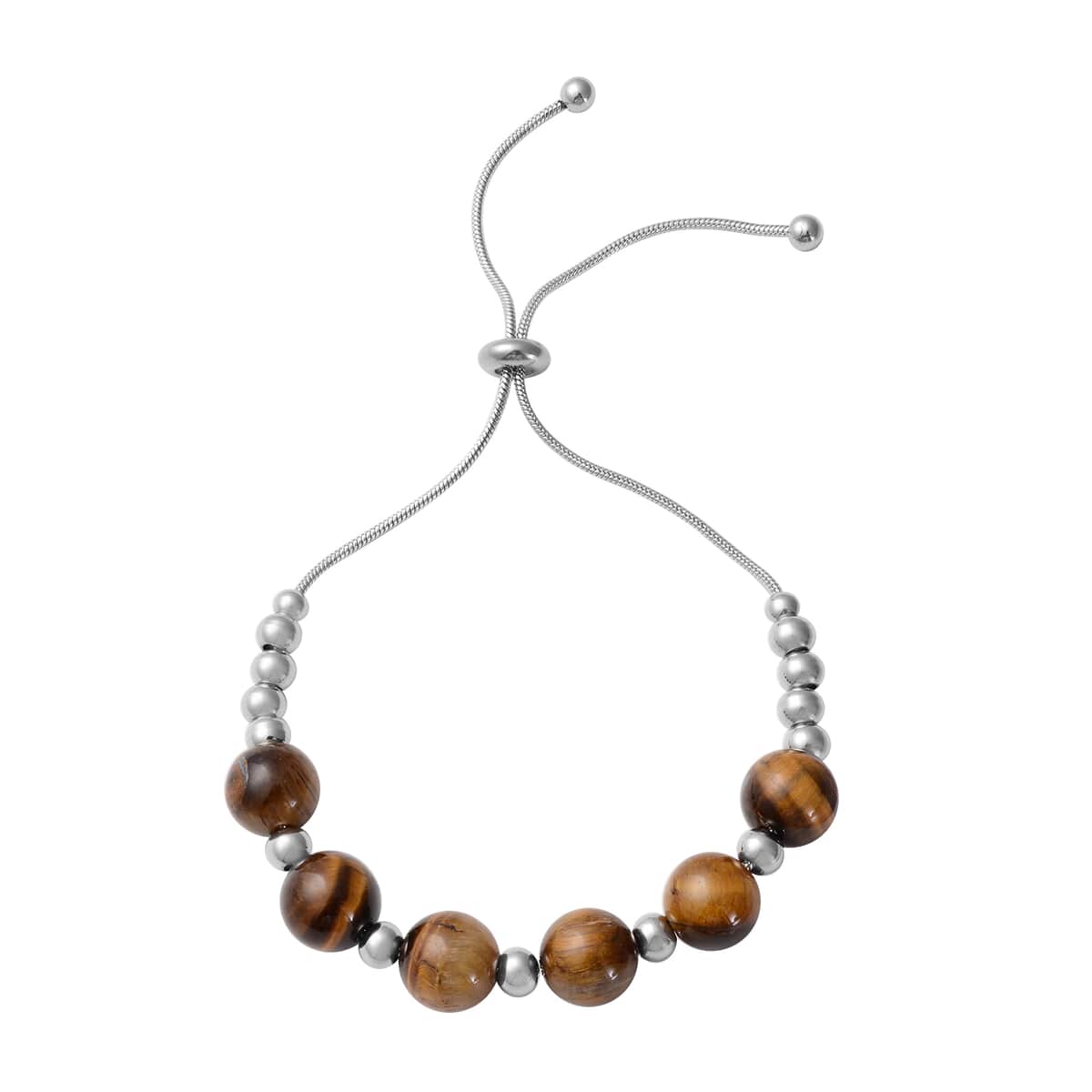Tiger's Eye 9-11mm Beaded Bolo Bracelet in Stainless Steel 48.60 ctw image number 0