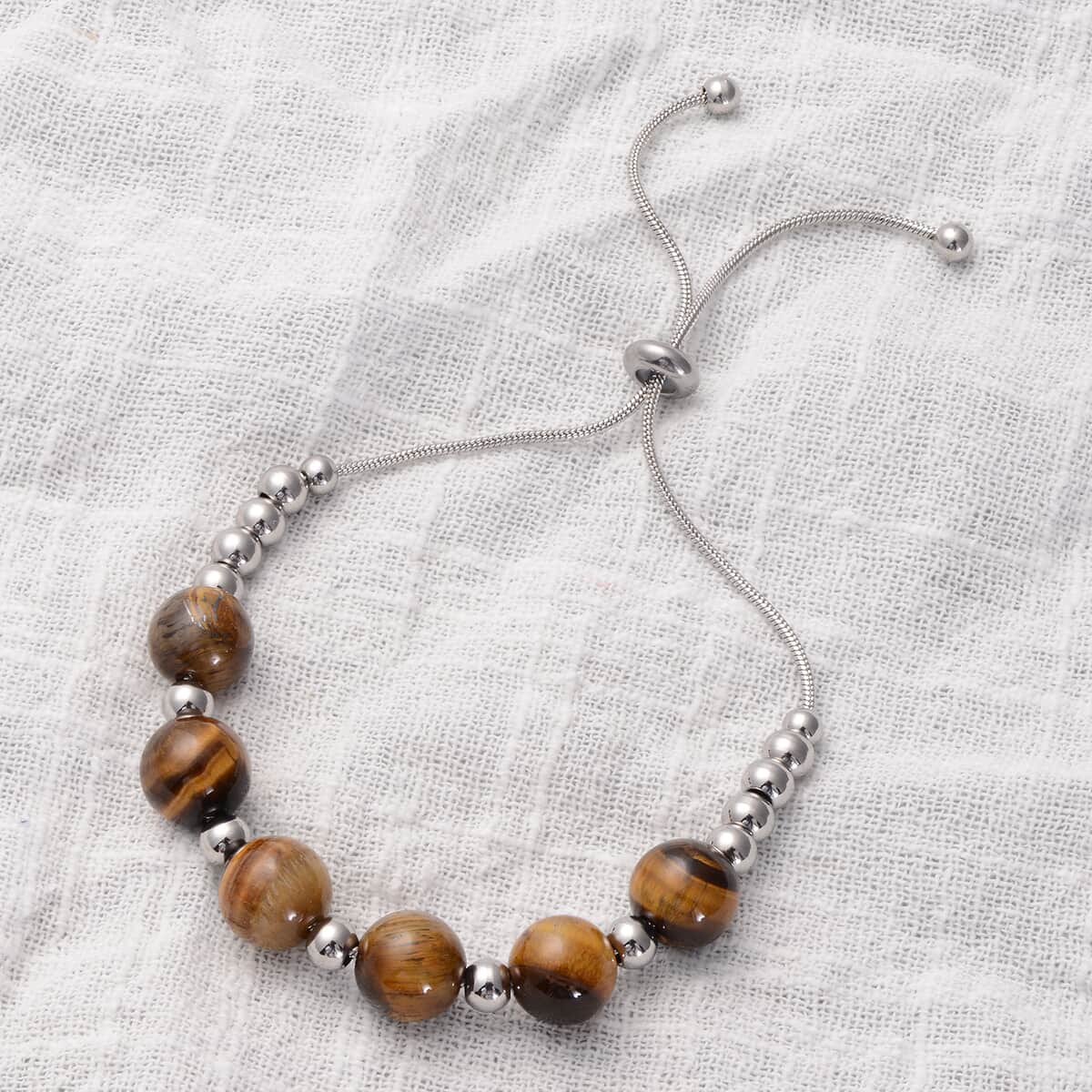 Tiger's Eye 9-11mm Beaded Bolo Bracelet in Stainless Steel 48.60 ctw image number 1