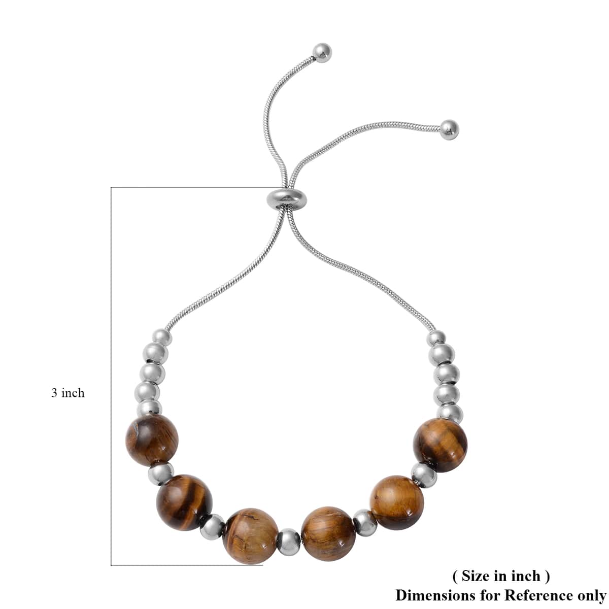 Tiger's Eye 9-11mm Beaded Bolo Bracelet in Stainless Steel 48.60 ctw image number 2