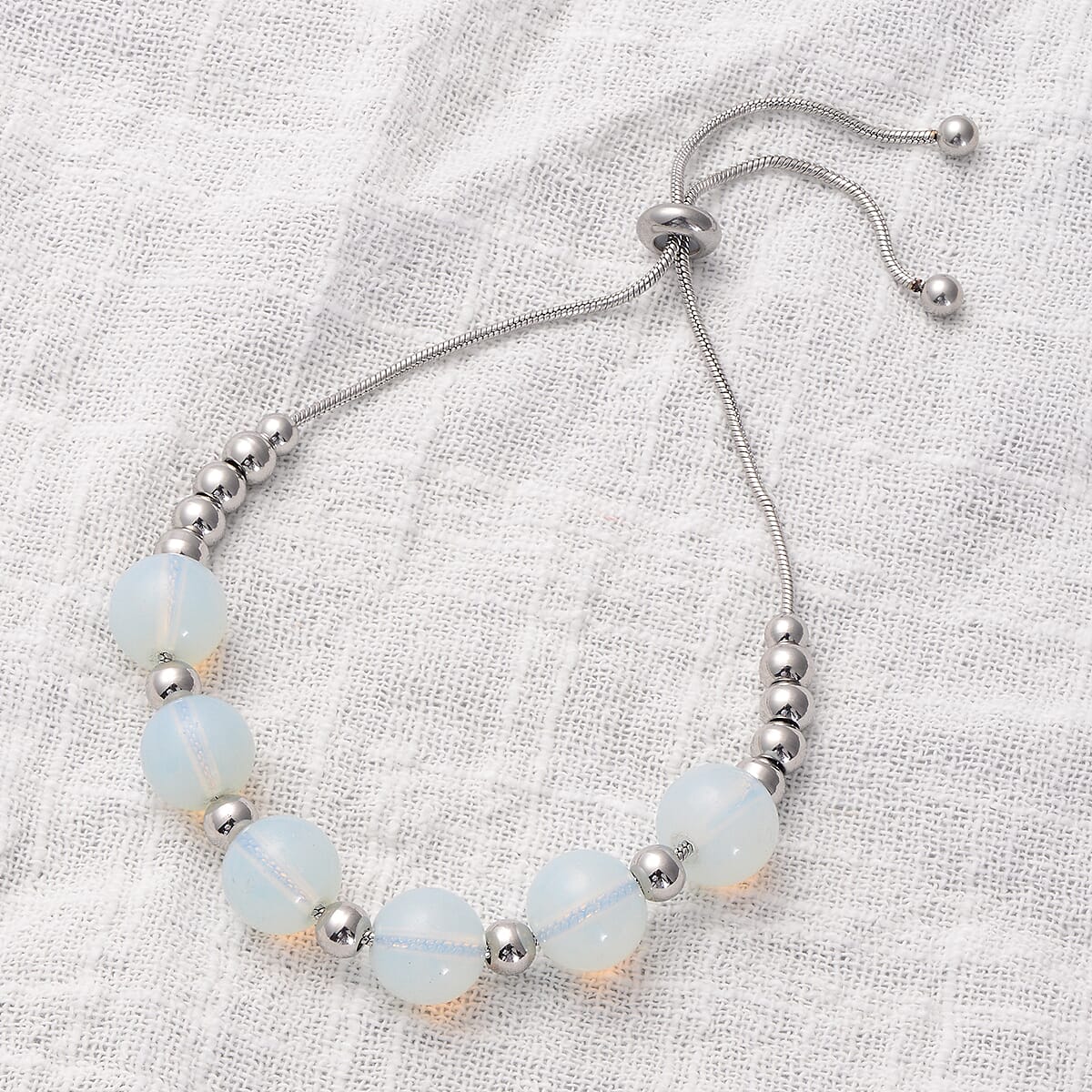 Opalite 9-11mm Beaded Bolo Bracelet in Stainless Steel 53.60 ctw image number 1