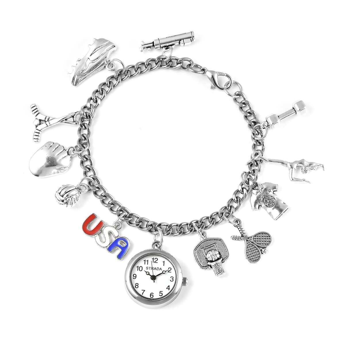 Strada Japanese Movement USA Sports Charm Bracelet Watch (up to 8.5 inches) image number 0