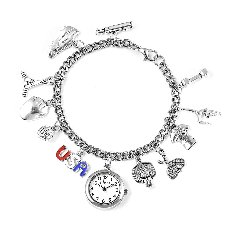 Strada Japanese Movement USA Sports Charm Bracelet Watch (up to 8.5 inches)