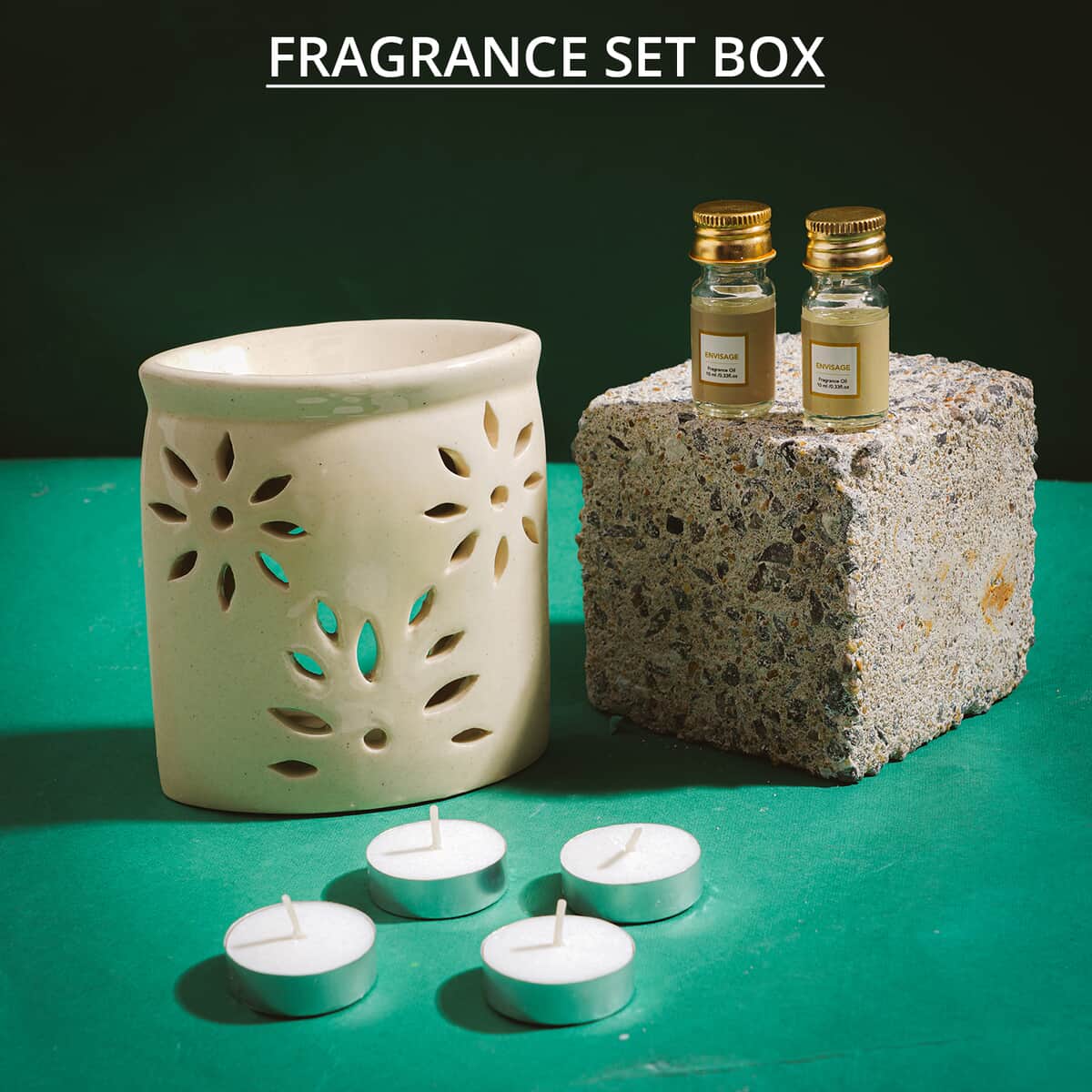 Fragrance Set Box - (Ceramic Burner, 2 Envisage Fragrance Oils & 4 Tea Lights) image number 1
