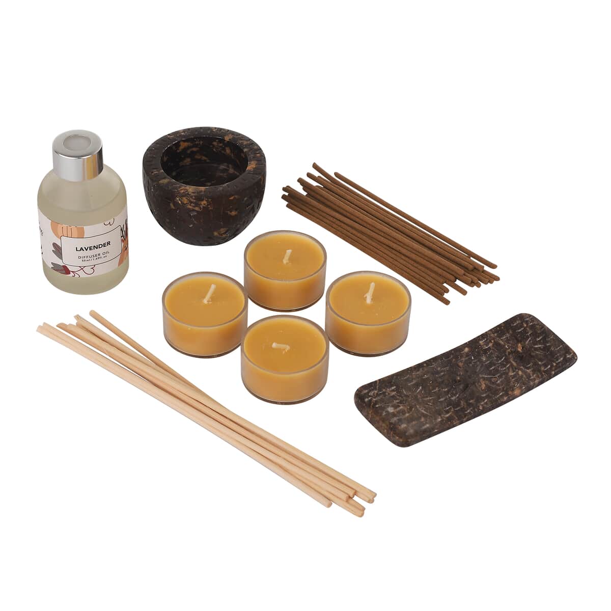 Lavender- FRAGRANCE GIFT SET BOX - Reed Diffuser, 4 Tea Lights & Incense Holder with 20 Sticks image number 0