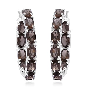 Brazilian Smoky Quartz Hoop Earrings in Platinum Over Sterling Silver 9.40 ctw