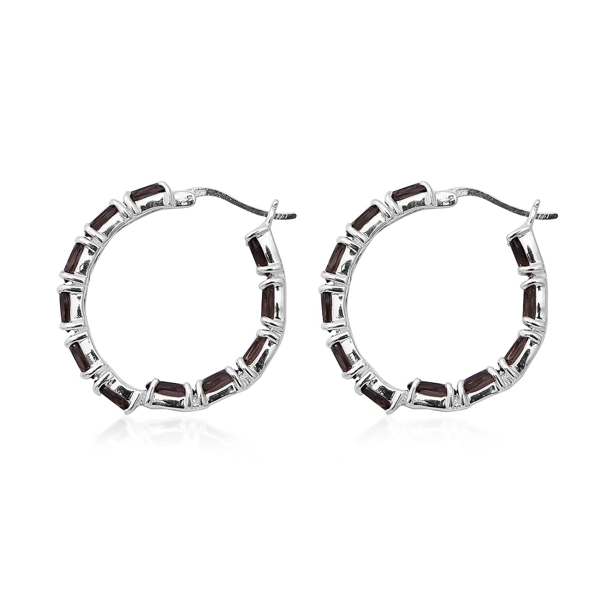 Brazilian Smoky Quartz Hoop Earrings in Platinum Over Sterling Silver 9.40 ctw