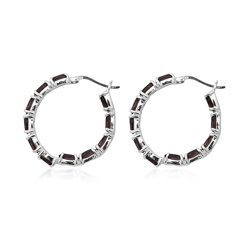 Brazilian Smoky Quartz Hoop Earrings in Platinum Over Sterling Silver 9.40 ctw