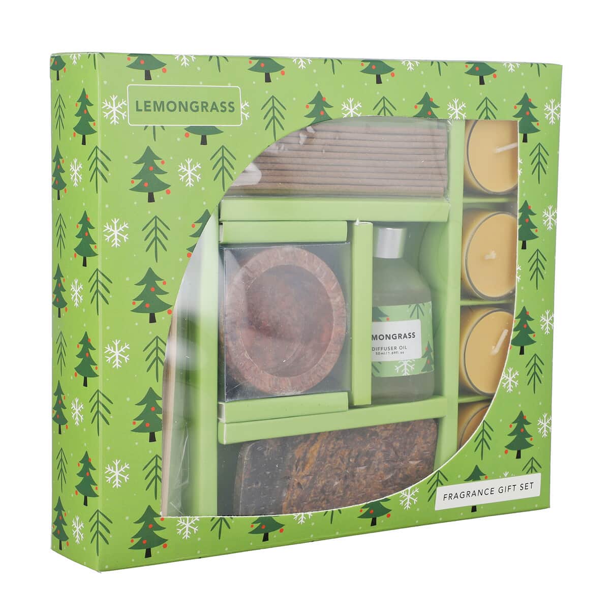 "FRAGRANCE GIFT SET (Reed Diffuser, 4 Tea lights & Incense holder with 20 sticks) Fragrance: Lemon grass" image number 2