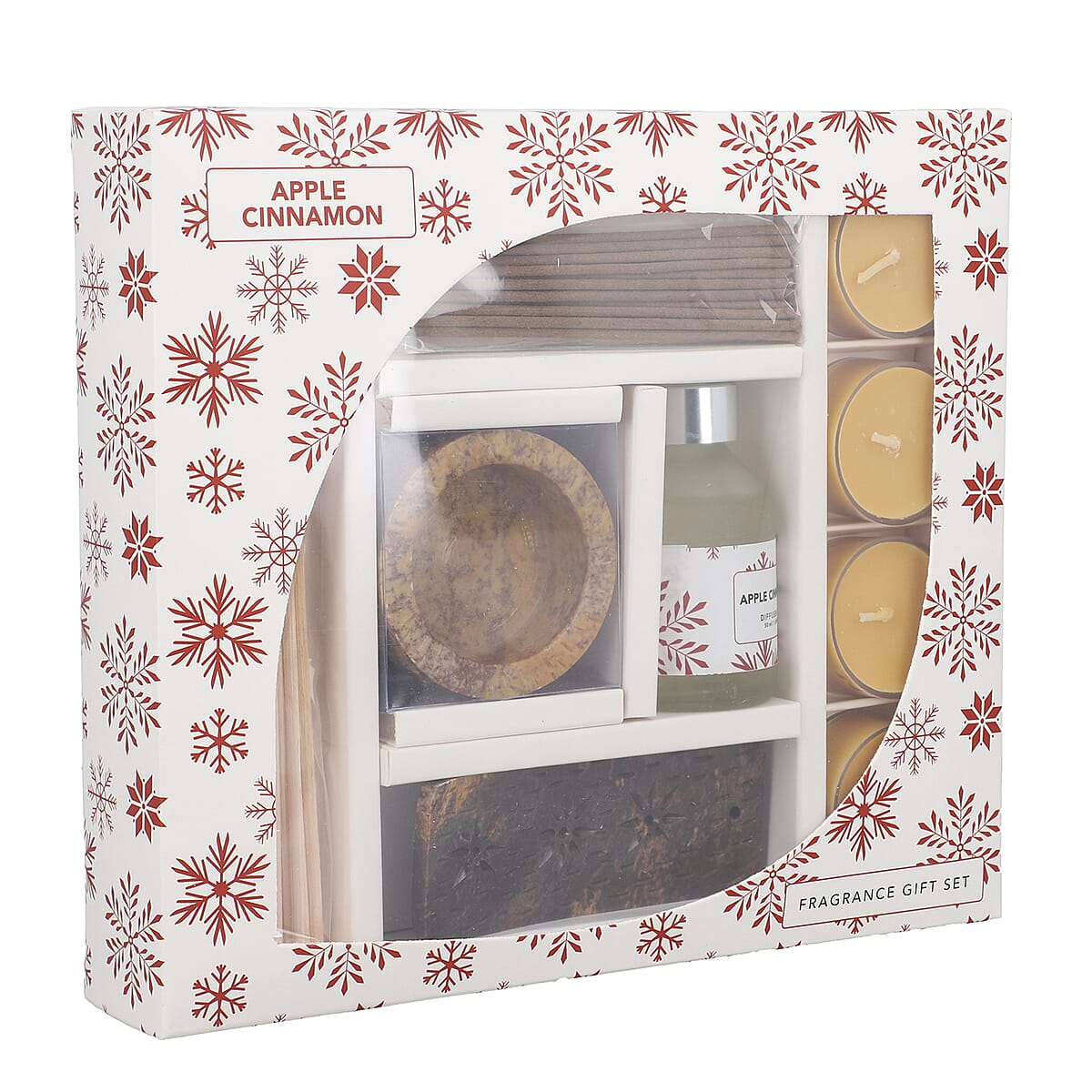 Fragrance Gift Set (Reed Diffuser, 4 Tea Lights & Incense Holder with 20 Sticks) Fragrance - Apple Cinnamon image number 2