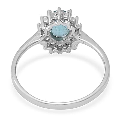 Luxoro 10K White Gold AAA Kagem Zambian Emerald and White Zircon Sunburst Ring (Size 10.0) 1.00 ctw