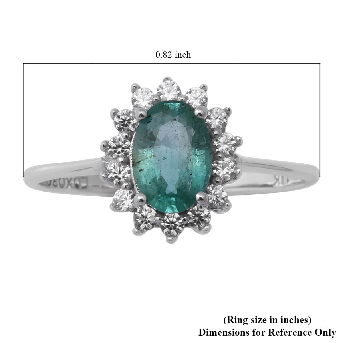 Luxoro 10K White Gold AAA Kagem Zambian Emerald and White Zircon Sunburst Ring (Size 10.0) 1.00 ctw image number 4