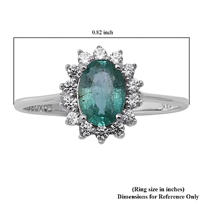 Luxoro 10K White Gold AAA Kagem Zambian Emerald and White Zircon Sunburst Ring (Size 10.0) 1.00 ctw