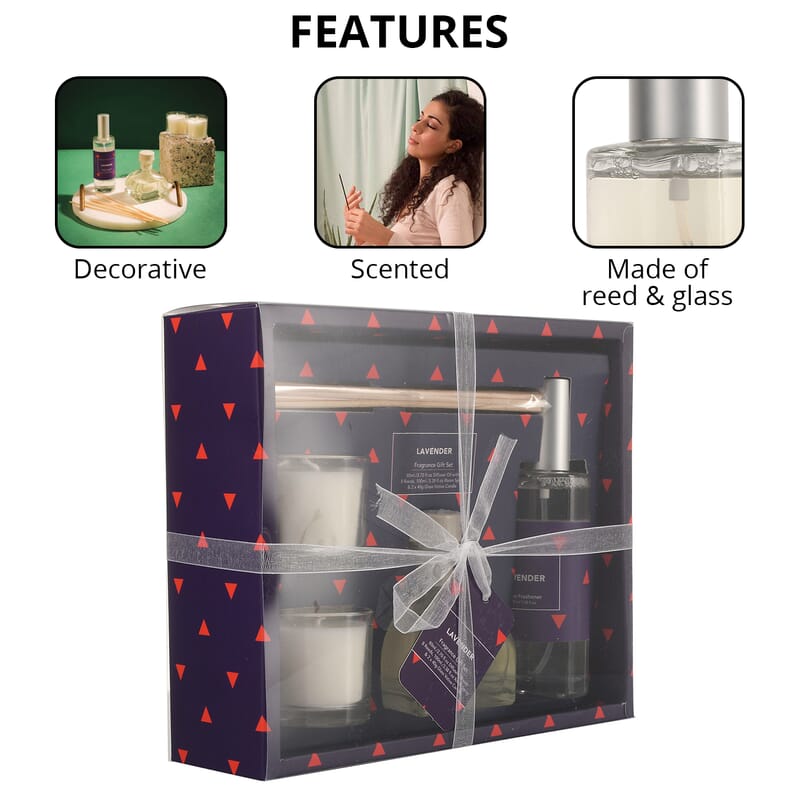 Fragrance Gift Set (Reed Diffuser, Room Spray & 2 Glass Votive) FRAGRANCE - Lavender
