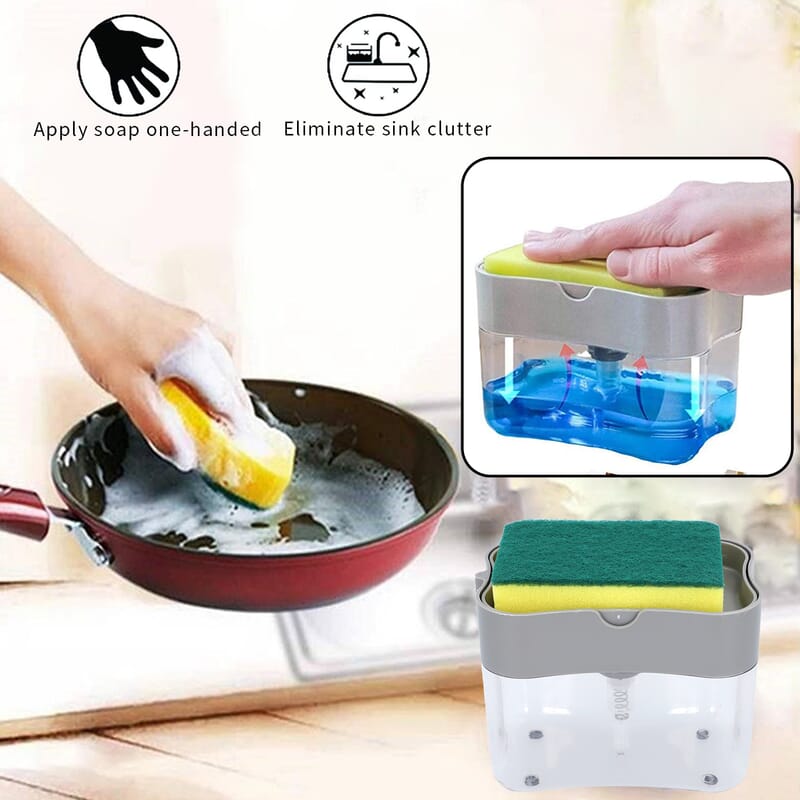 2-in-1 Light Gray Soap Dispenser with Sponge Holder