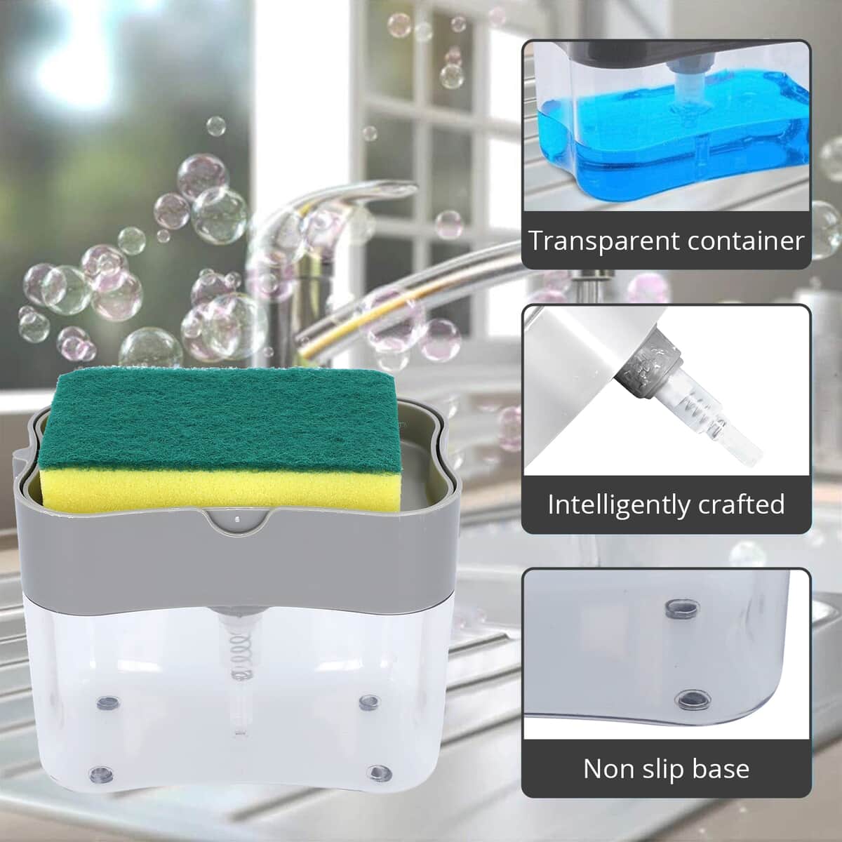 2-in-1 Light Gray Soap Dispenser with Sponge Holder image number 2
