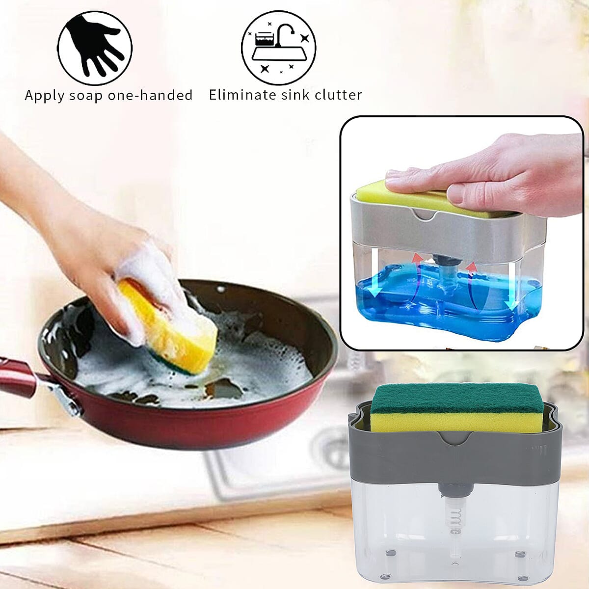 2-in-1 Dark Gray Soap Dispenser with Sponge Holder image number 1