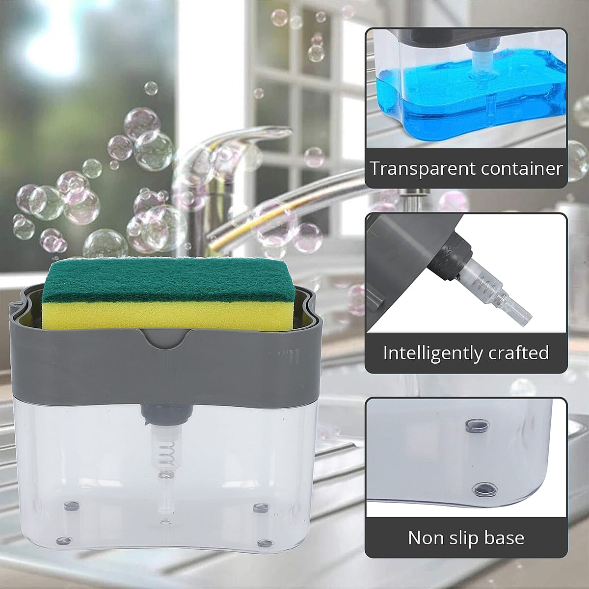 2-in-1 Dark Gray Soap Dispenser with Sponge Holder image number 2