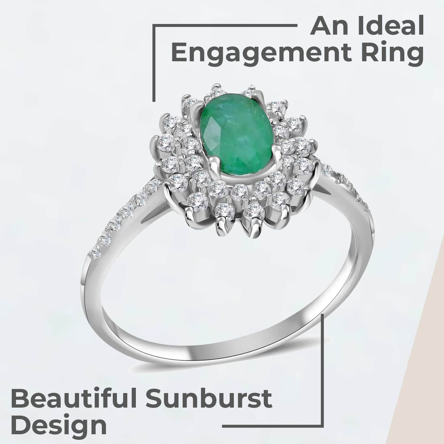 925 Sterling Silver AAA Emerald White Cubic Zirconia CZ Halo Ring