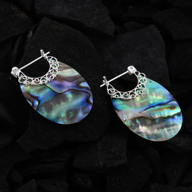 Abalone Shell Hoop Earrings in Sterling Silver