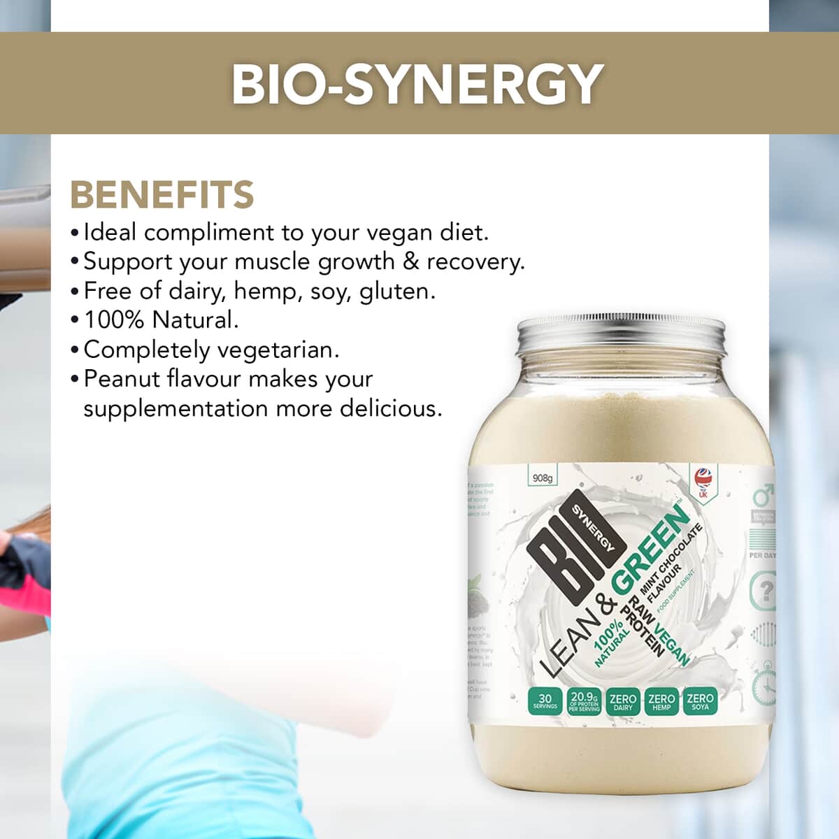 Bio-Synergy Lean & Green Vegan Peanut Flavour Protein (30 Servings) image number 2