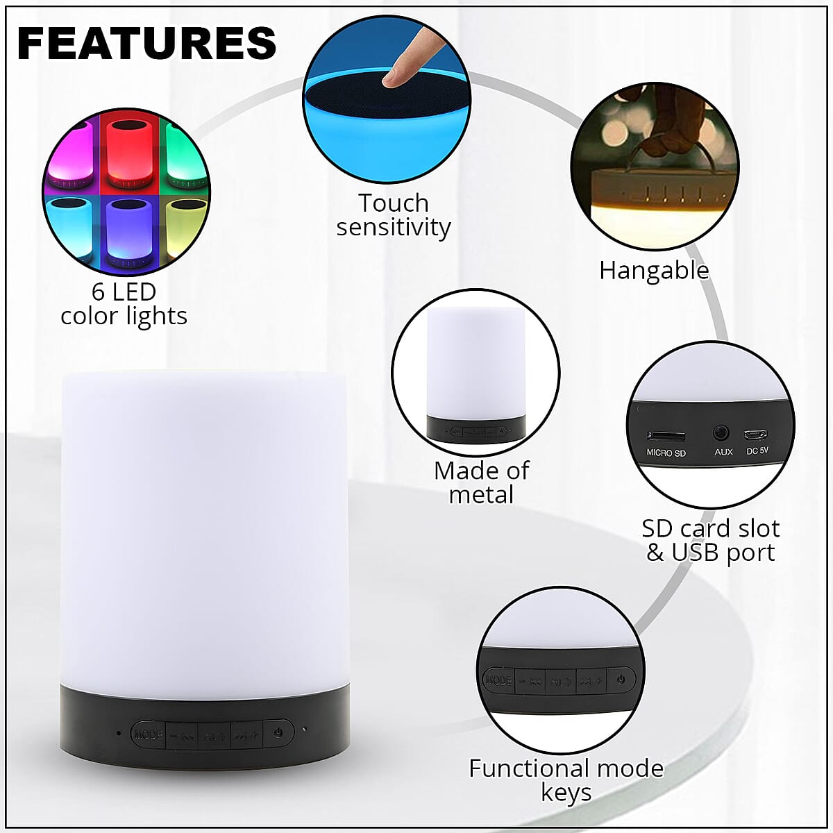 Touch Premium Bluetooth Wireless Speaker & LED Mood Lamp (Black) image number 2