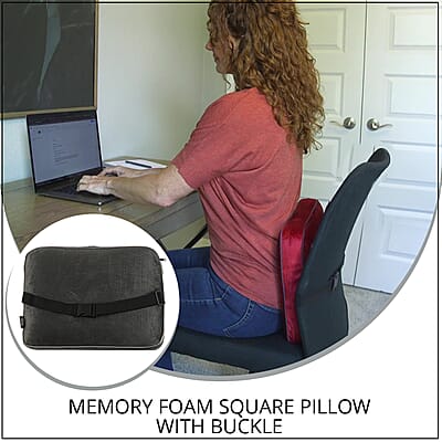 Bon Voyage Memory Foam Square Pillow with Buckle - Gray, Square Cushion Insert for Chair Car Sofa Bed, Backrest Cushion, Lower Back Support And Pain Relief Seat Cushion