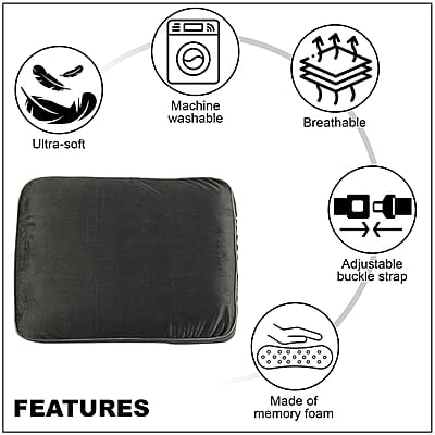 Bon Voyage Memory Foam Square Pillow with Buckle - Gray, Square Cushion Insert for Chair Car Sofa Bed, Backrest Cushion, Lower Back Support And Pain Relief Seat Cushion
