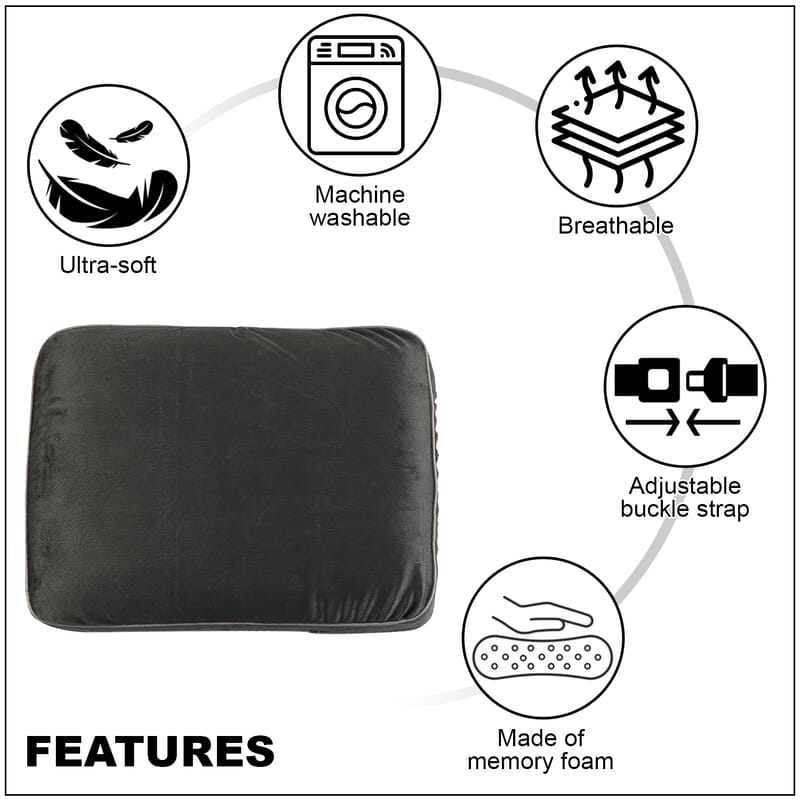 Bon Voyage Memory Foam Square Pillow with Buckle - Gray, Square Cushion Insert for Chair Car Sofa Bed, Backrest Cushion, Lower Back Support And Pain Relief Seat Cushion