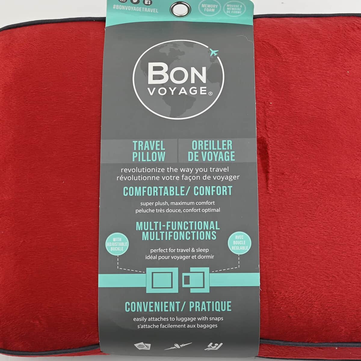 Bon Voyage Memory Foam Square Pillow with Buckle - Red, Square Cushion Insert for Chair Car Sofa Bed, Backrest Cushion, Lower Back Support And Pain Relief Seat Cushion image number 4
