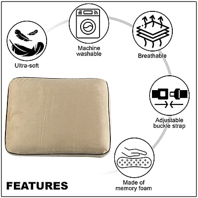 Closeout Bon Voyage Memory Foam Square Pillow with Buckle - Tan, Square Cushion Insert for Chair Car Sofa Bed, Backrest Cushion, Lower Back Support And Pain Relief Seat Cushion