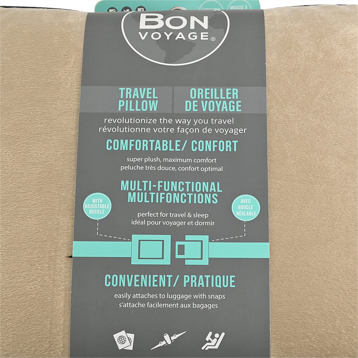 Closeout Bon Voyage Memory Foam Square Pillow with Buckle - Tan, Square Cushion Insert for Chair Car Sofa Bed, Backrest Cushion, Lower Back Support And Pain Relief Seat Cushion image number 3