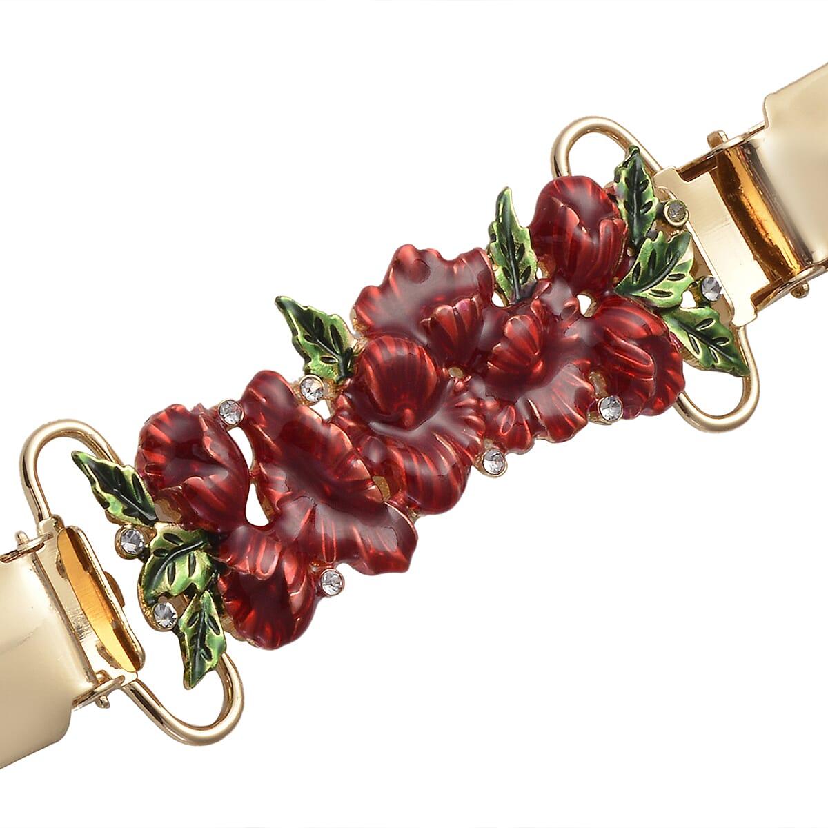 Austrian Crystal and Enameled Poppy Flower Sweater Connector in Goldtone image number 3