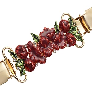 Austrian Crystal and Enameled Poppy Flower Sweater Connector in Goldtone