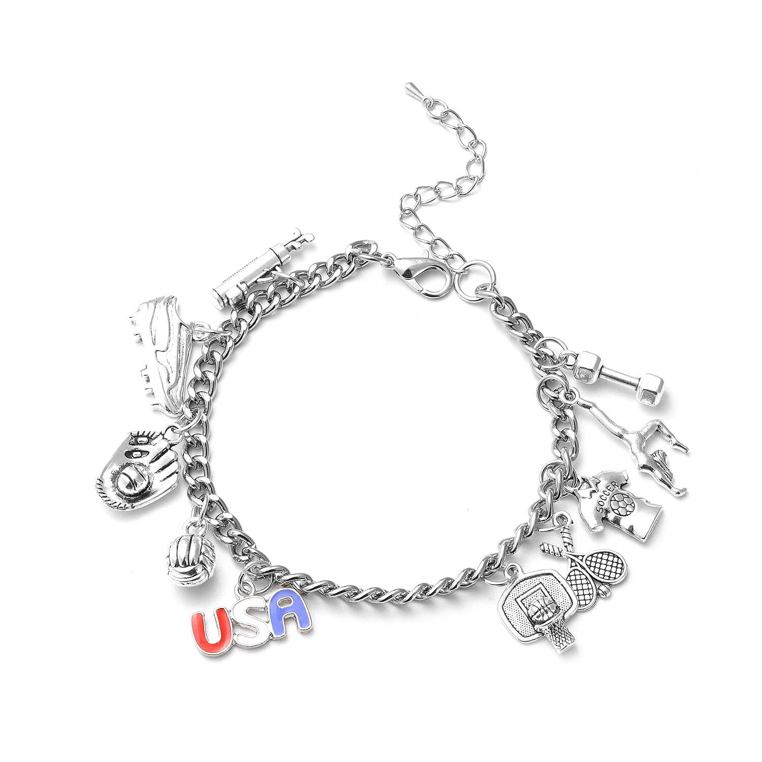 USA Games Charm Bracelet in Silvertone (8.50 In)