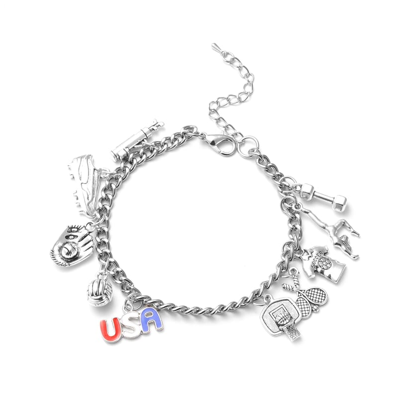 USA Games Charm Bracelet in Silvertone (8.50 In)