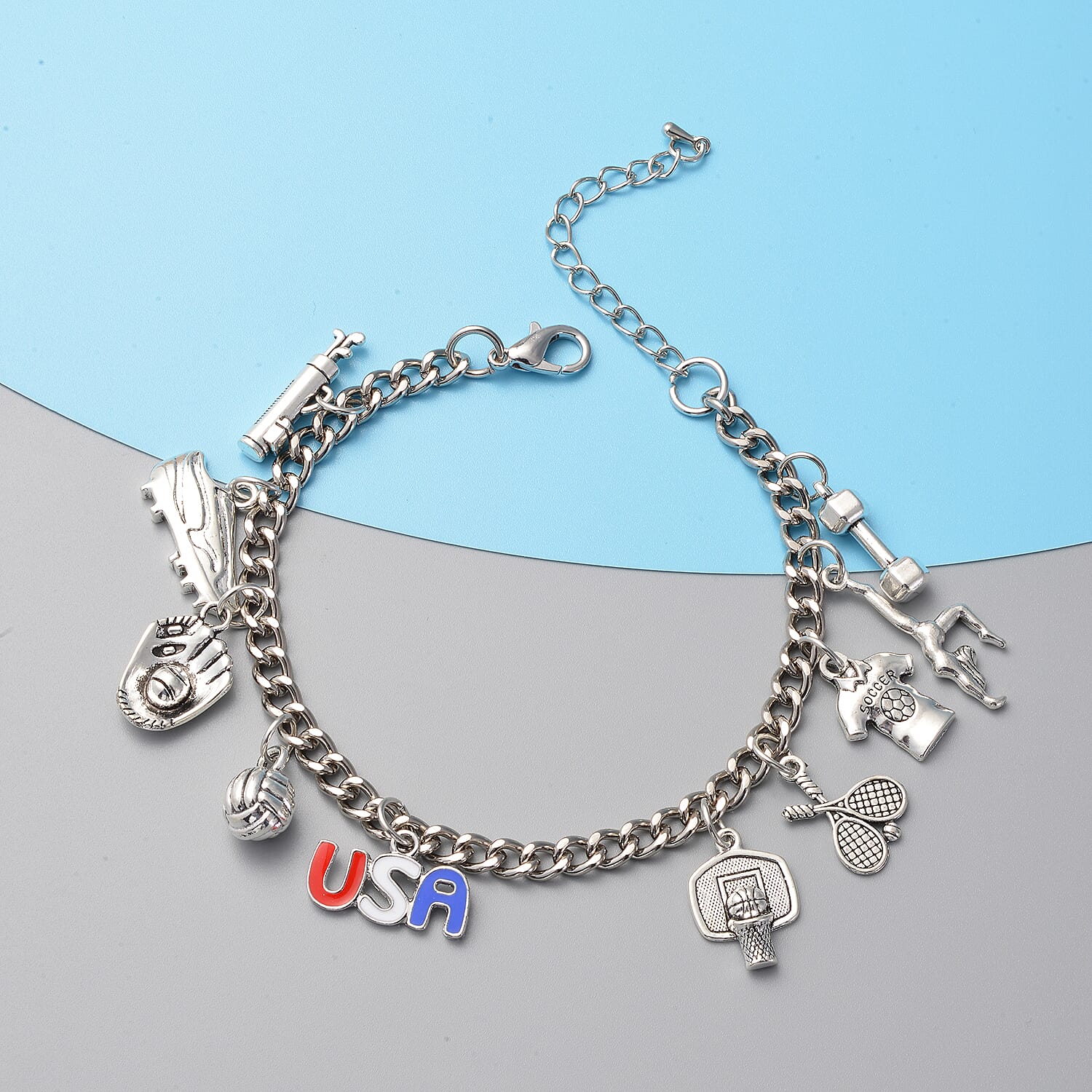 USA Games Charm Bracelet in Silvertone (8.50 In)