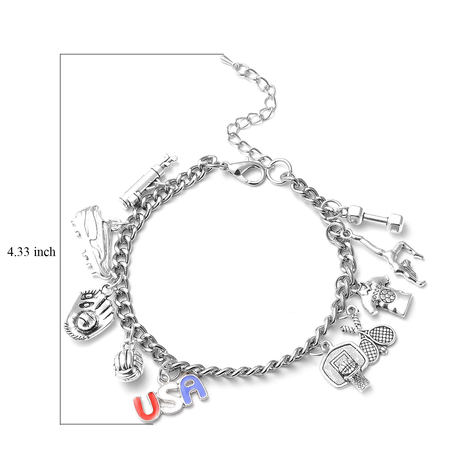 USA Games Charm Bracelet in Silvertone (8.50 In)