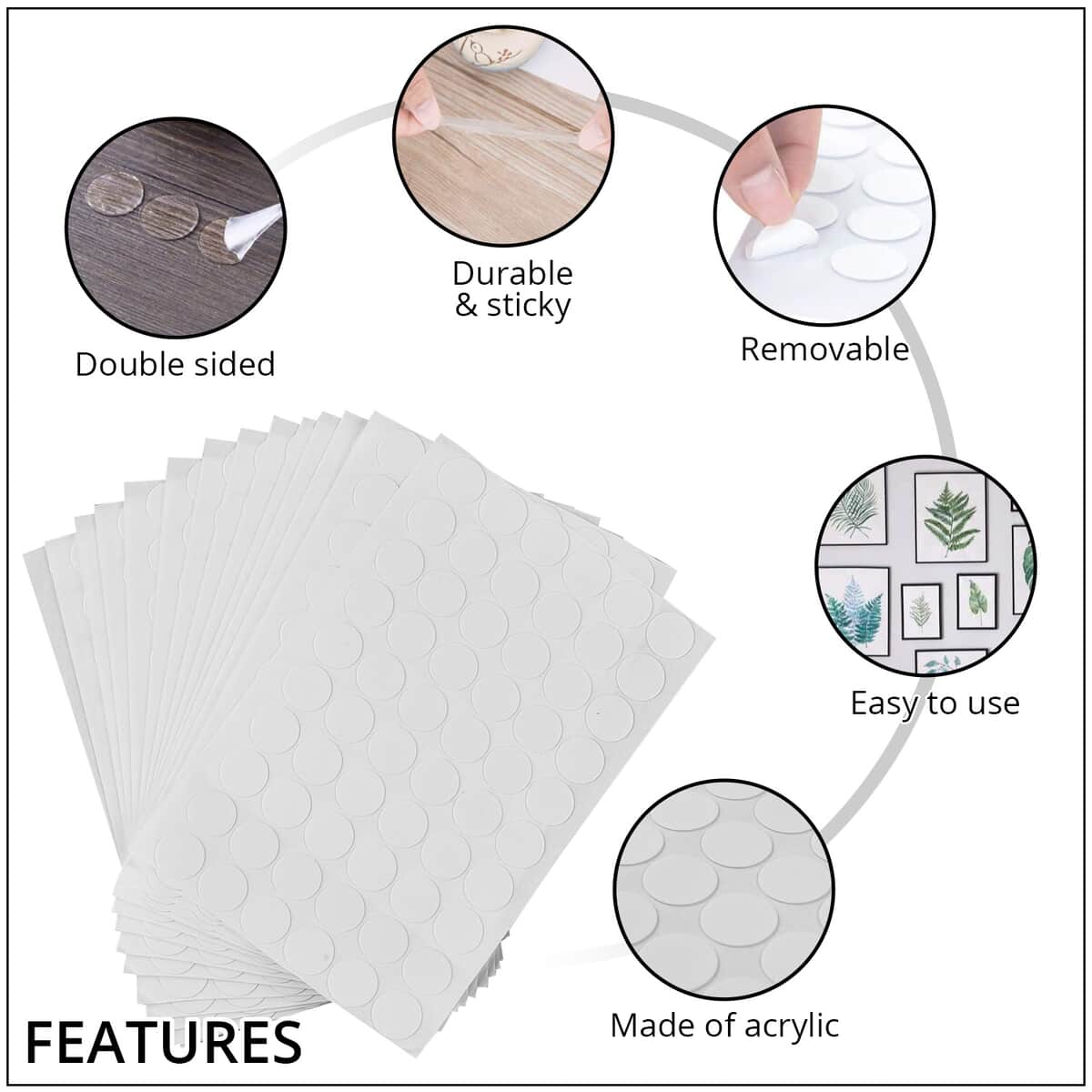 White Acrylic 840pcs Round Double Side Removable Sticker image number 2