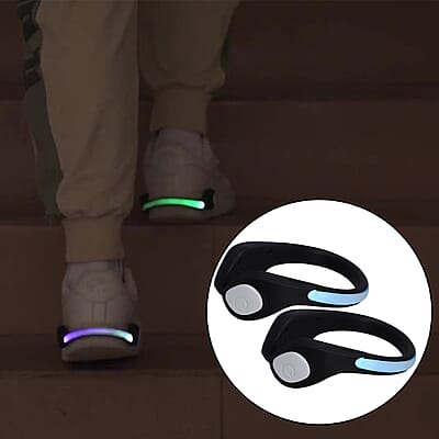 Set of 2 Black LED Shoe Clip Light (Multi Color Light), Reflective Safety Night Running Gear for Runners Joggers Bikers Walkers, Two Modes With Wide Angle Visibility