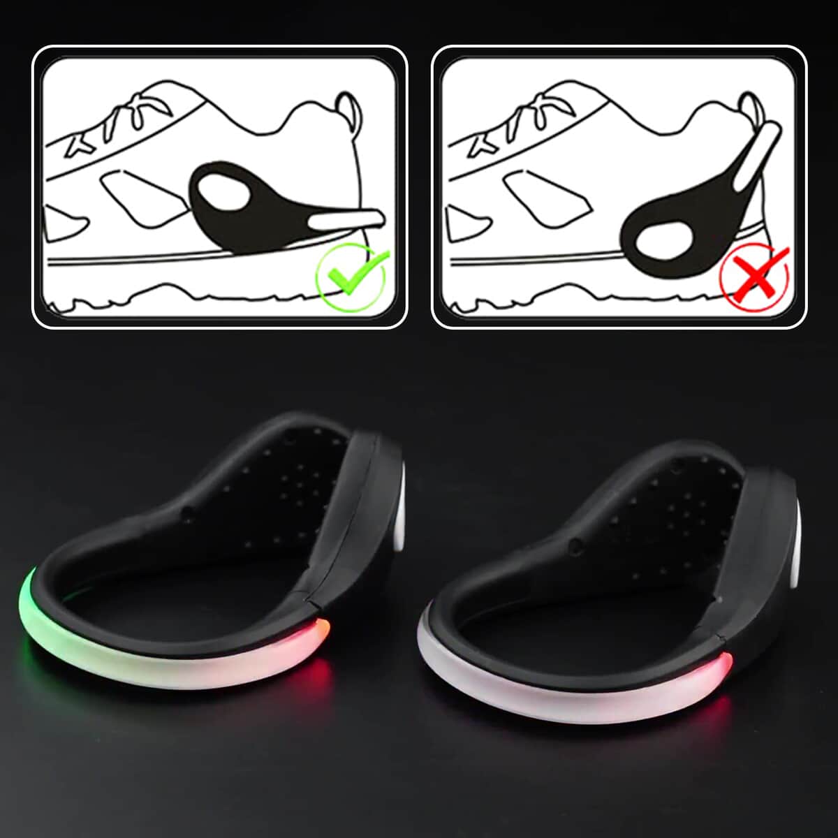 Set of 2 Black LED Shoe Clip Light (Multi Color Light), Reflective Safety Night Running Gear for Runners Joggers Bikers Walkers, Two Modes With Wide Angle Visibility image number 3