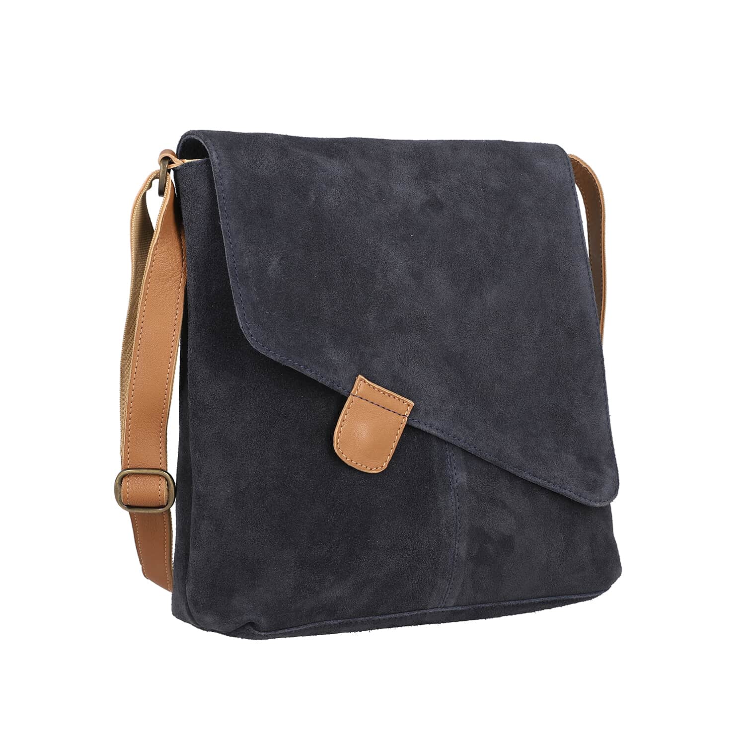 Buy Light Navy Suede Genuine Leather Crossbody Bag with Adjustable